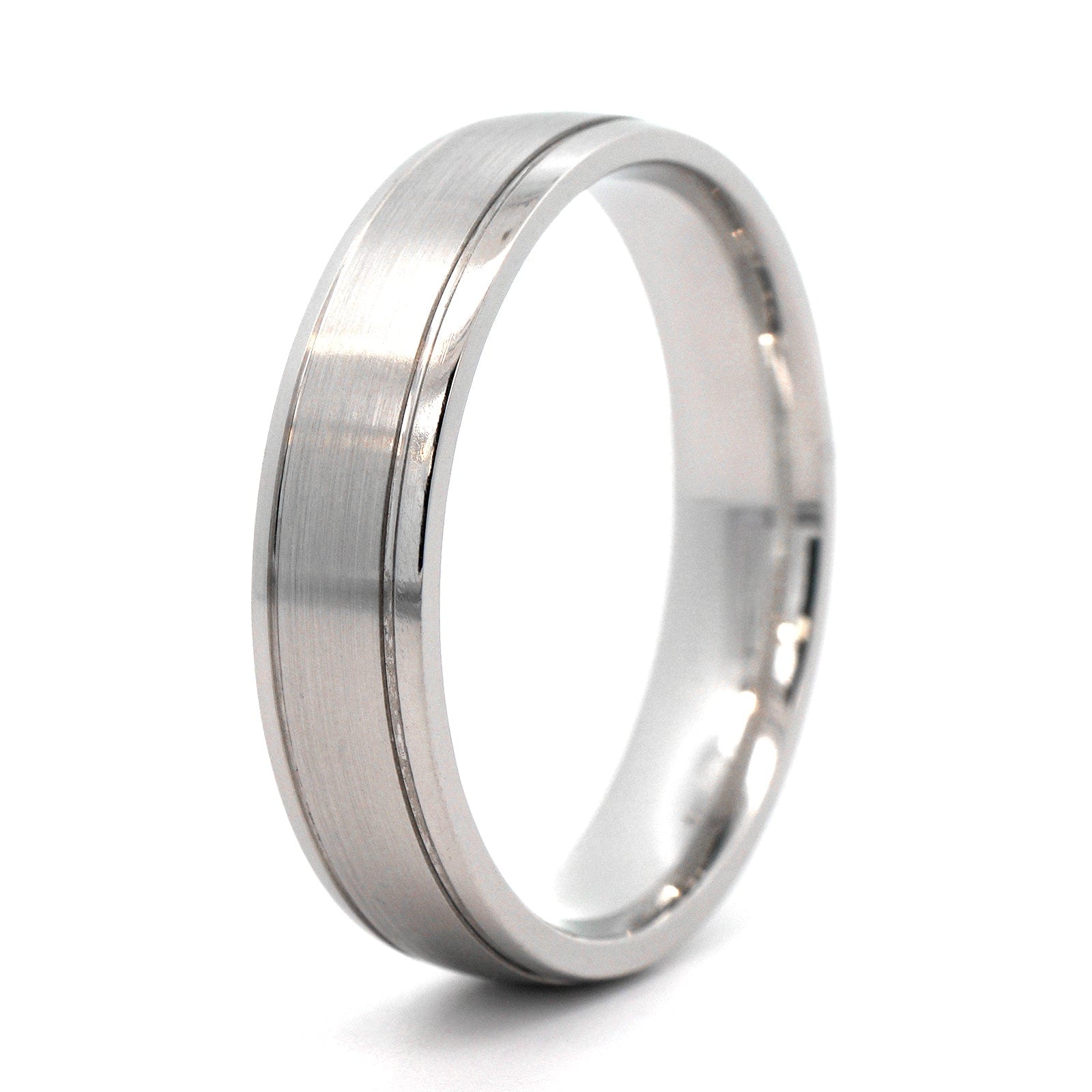 Platinum Narrow 5mm Stepped Polished Rails Wedding Band