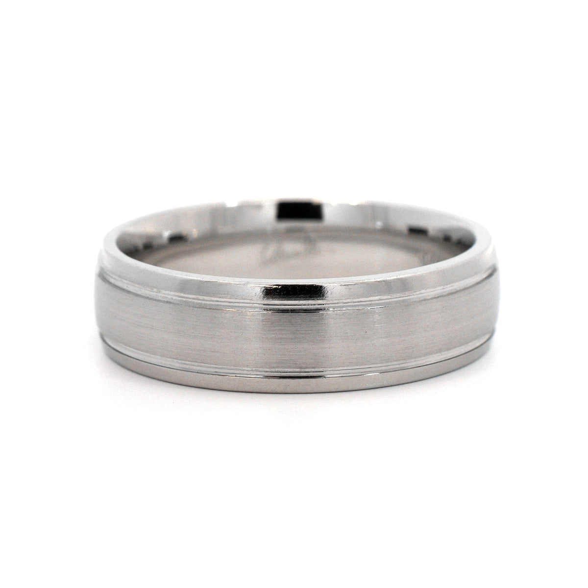 Platinum Narrow 6mm Polished Micro Rails Wedding Band
