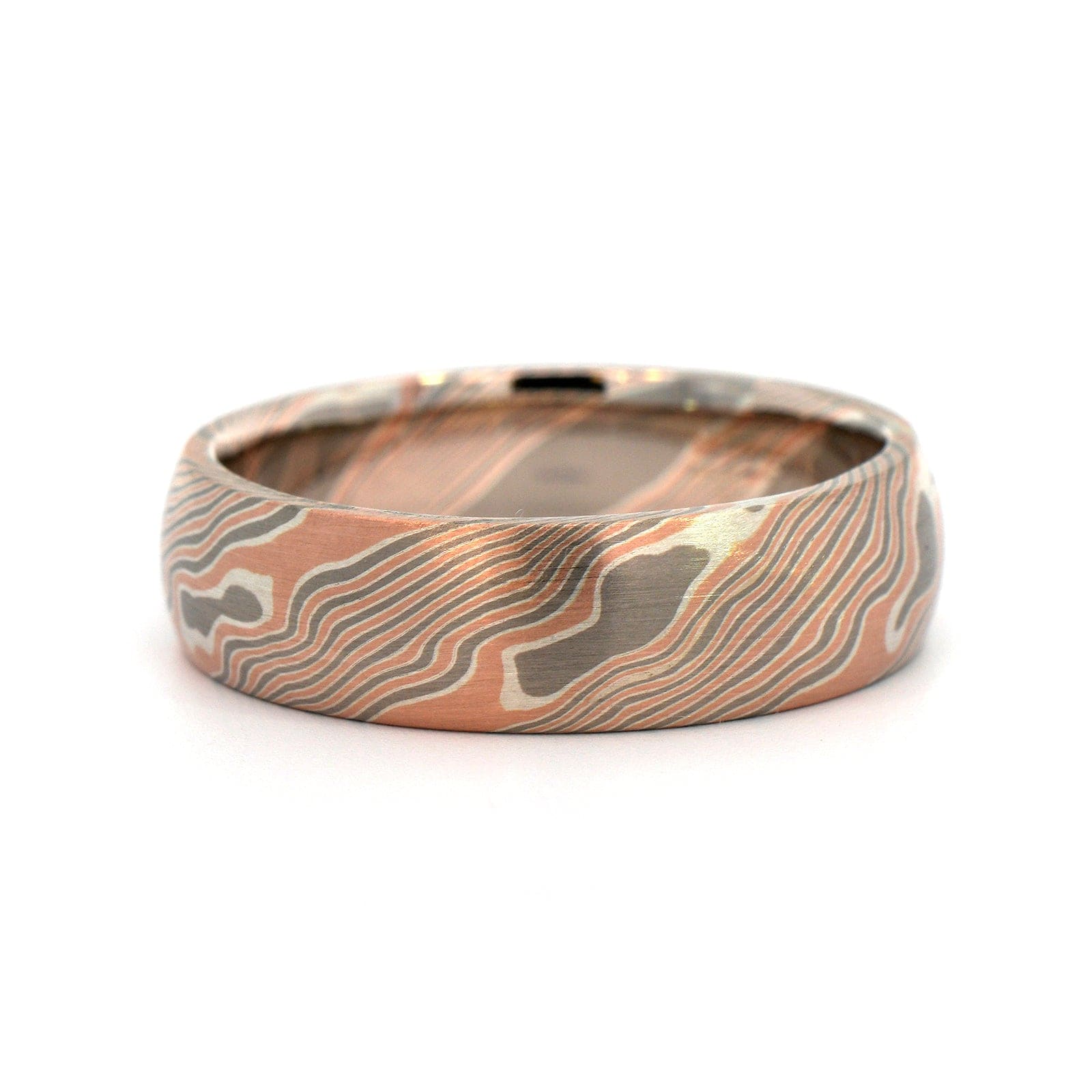 14K Rose Gold, Silver, and Palladium Birch Pattern Wedding Band