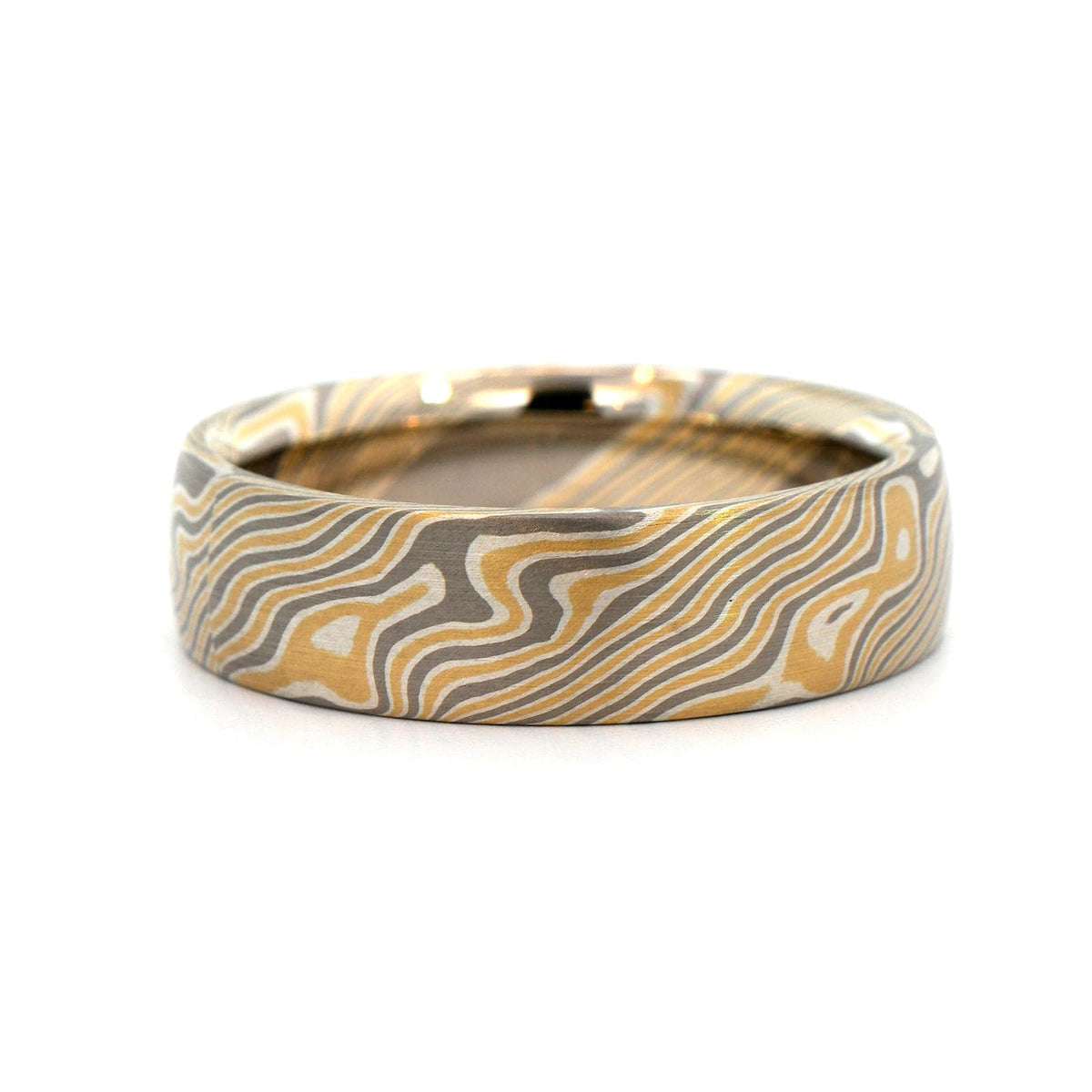 18K Yellow Gold, Silver, and Palladium Birch Pattern Wedding Band