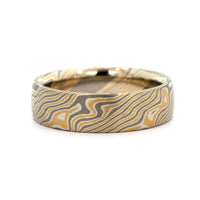 18K Yellow Gold, Silver, and Palladium Birch Pattern Wedding Band