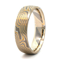 18K Yellow Gold, Silver, and Palladium Birch Pattern Wedding Band