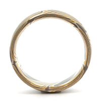 18K Yellow Gold, Silver, and Palladium Birch Pattern Wedding Band