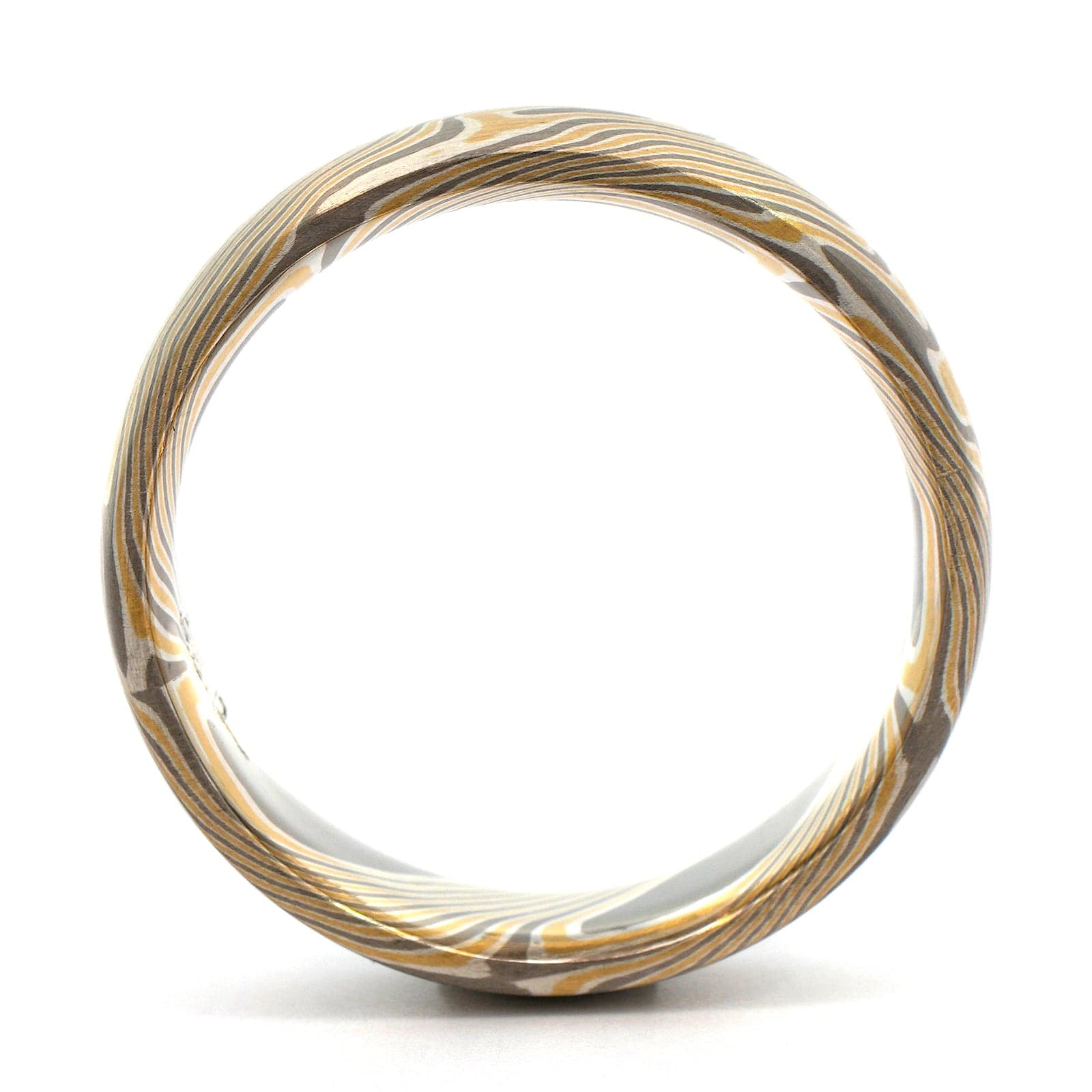 18K Yellow Gold, Silver, and Palladium Birch Pattern Wedding Band