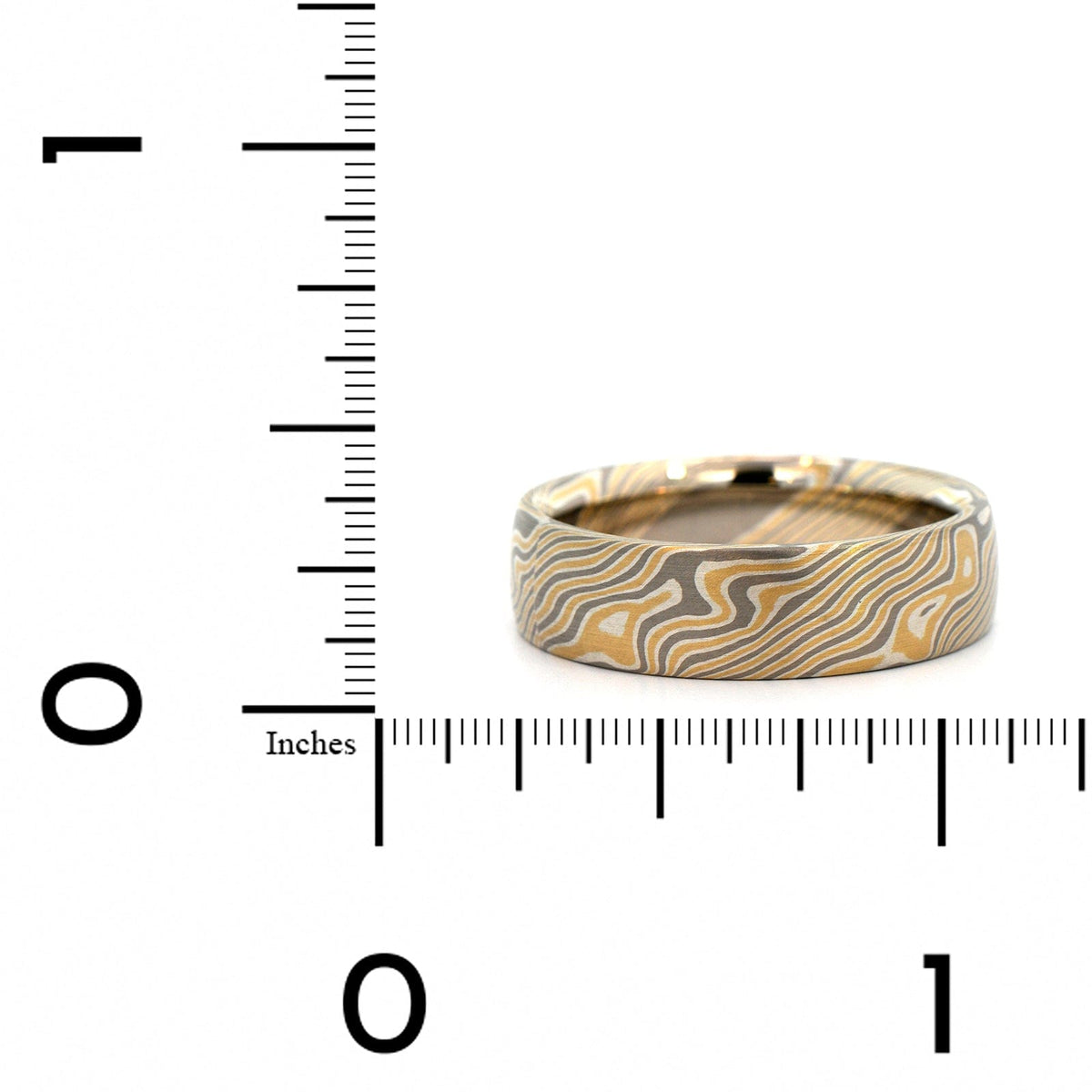 18K Yellow Gold, Silver, and Palladium Birch Pattern Wedding Band