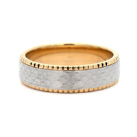 14K Yellow and White Gold Textured Center and Grooved Edge Heritage Band