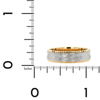14K Yellow and White Gold Textured Center and Grooved Edge Heritage Band