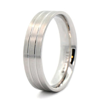14K White Gold Satin Finished Double Groove Band