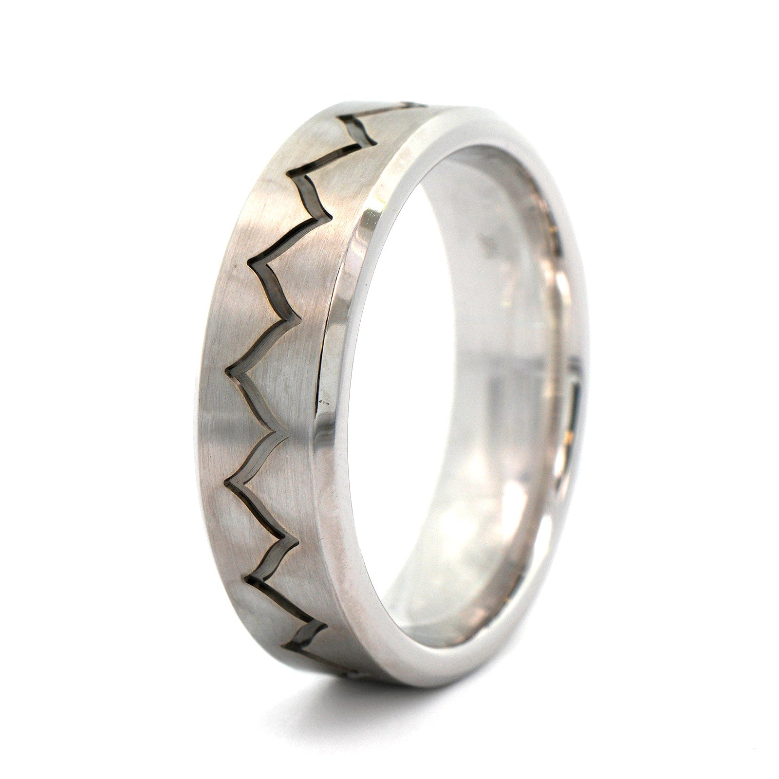 14K White Gold Black Rhodium Pattern and Satin Band