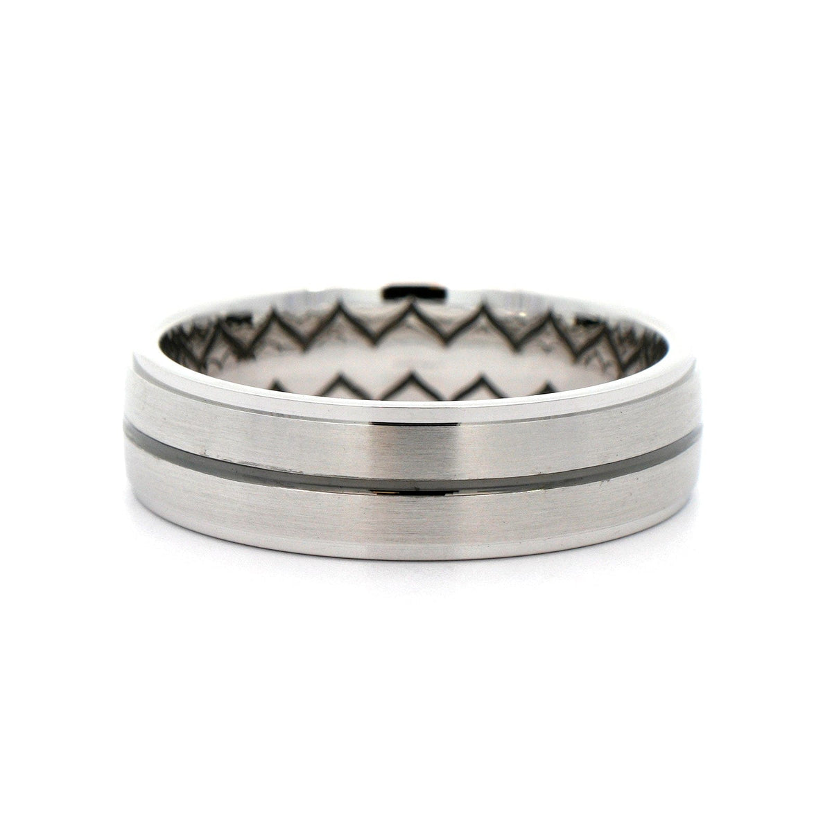 14K White Gold Black Rhodium Groove and Satin Band
