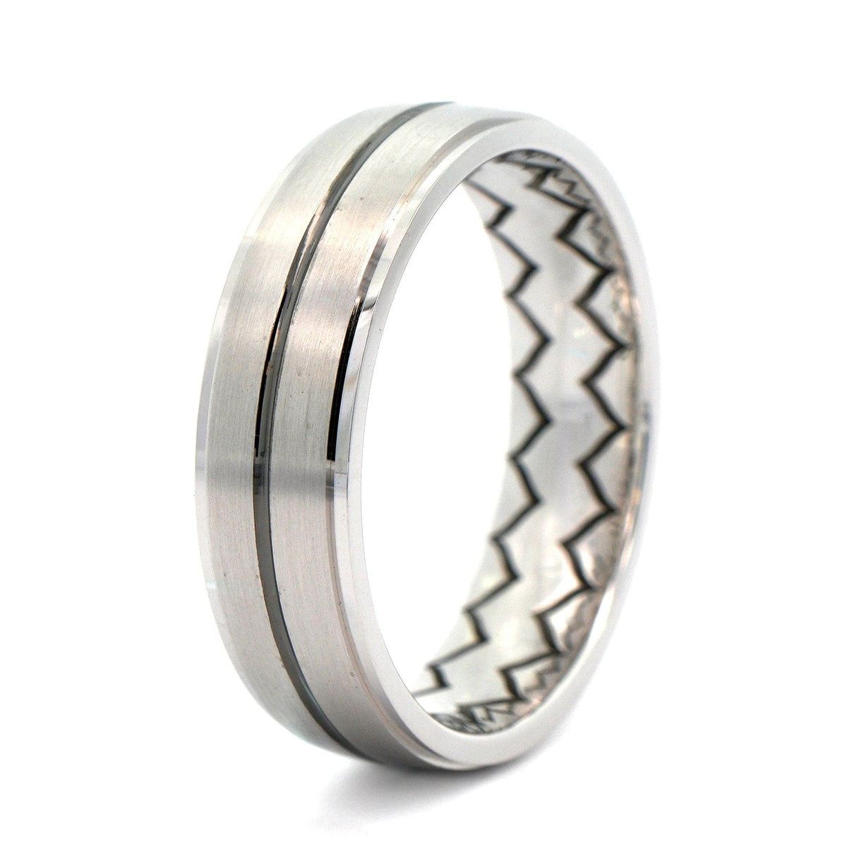 14K White Gold Black Rhodium Groove and Satin Band