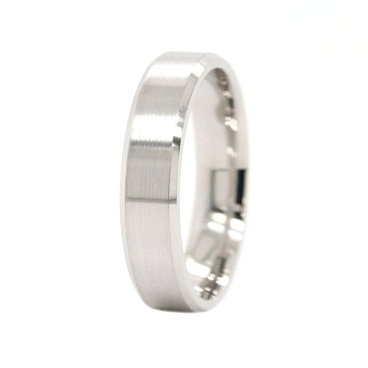 Platinum 5mm Satin Finish and Polished Beveled Edges Wedding Band