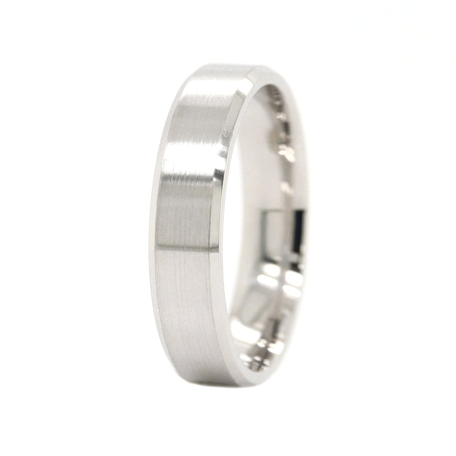 Platinum 5mm Satin Finish and Polished Beveled Edges Wedding Band