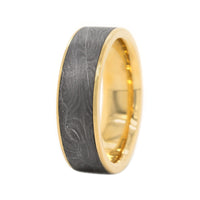 18K Yellow Gold and Damascus Steel Shotgun Barrel Wedding Band