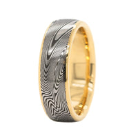 18K Yellow Gold and Damascus Steel Supernova Wedding Band