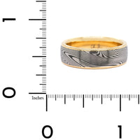 18K Yellow Gold and Damascus Steel Supernova Wedding Band
