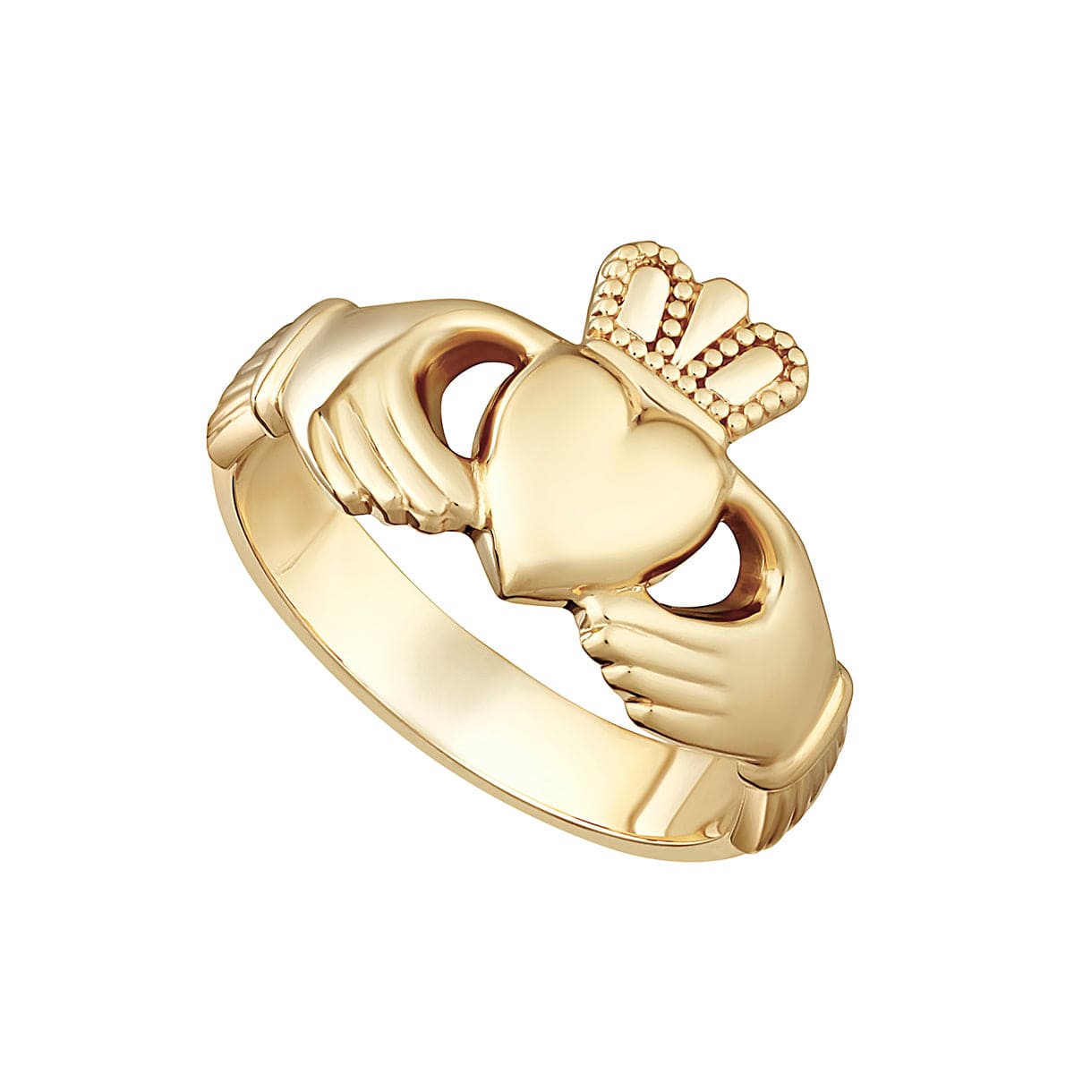 18K Yellow Gold Heavy Ladies Claddagh Ring