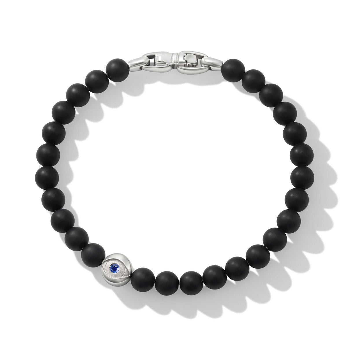 Spiritual Beads Evil Eye Bracelet in Sterling Silver with Black Onyx and Sapphire
