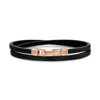Streamline® Double Wrap Bracelet Black Leather with 18K Rose Gold, 5.2mm
