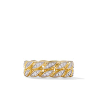 Curb Chain Band Ring in 18K Yellow Gold with Diamonds, 8mm