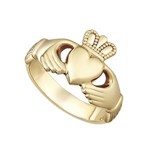 18K Yellow Gold Heavy Gents Claddagh Ring