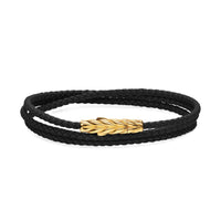 Chevron Triple Wrap Bracelet Black Leather with 18K Yellow Gold, 3mm