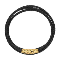 Chevron Triple Wrap Bracelet Black Leather with 18K Yellow Gold, 3mm