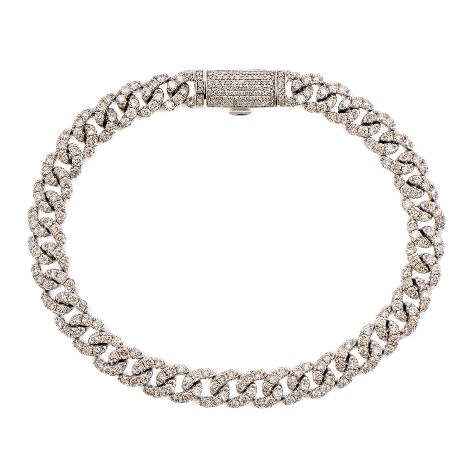 14K White Gold Diamond Cuban Link Bracelet