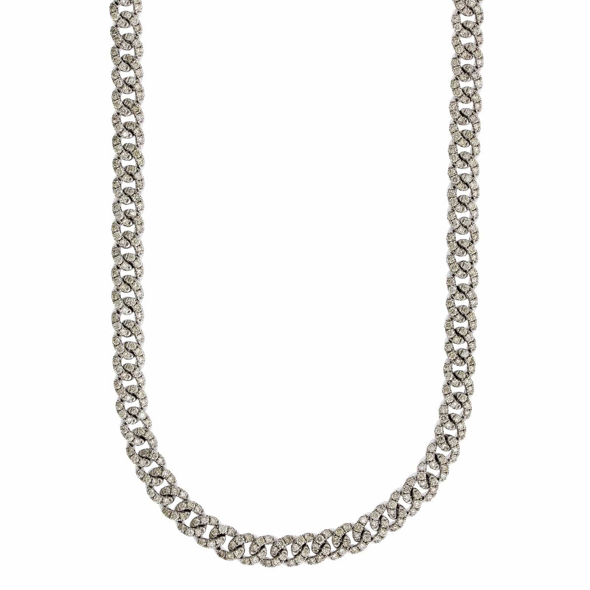 14K White Gold Pave Diamond Cuban Chain