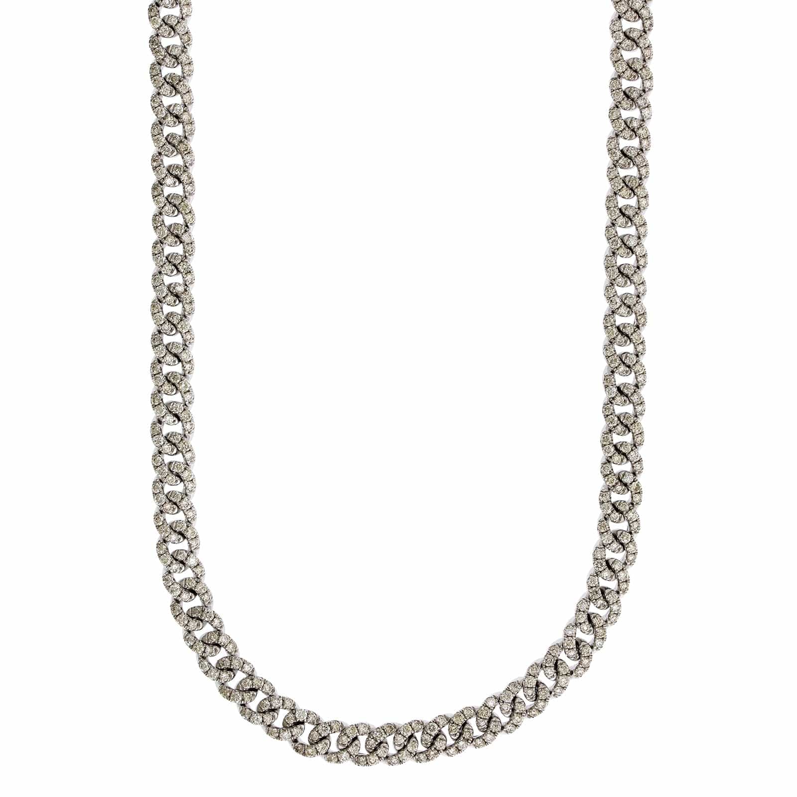14K White Gold Pave Diamond Cuban Chain