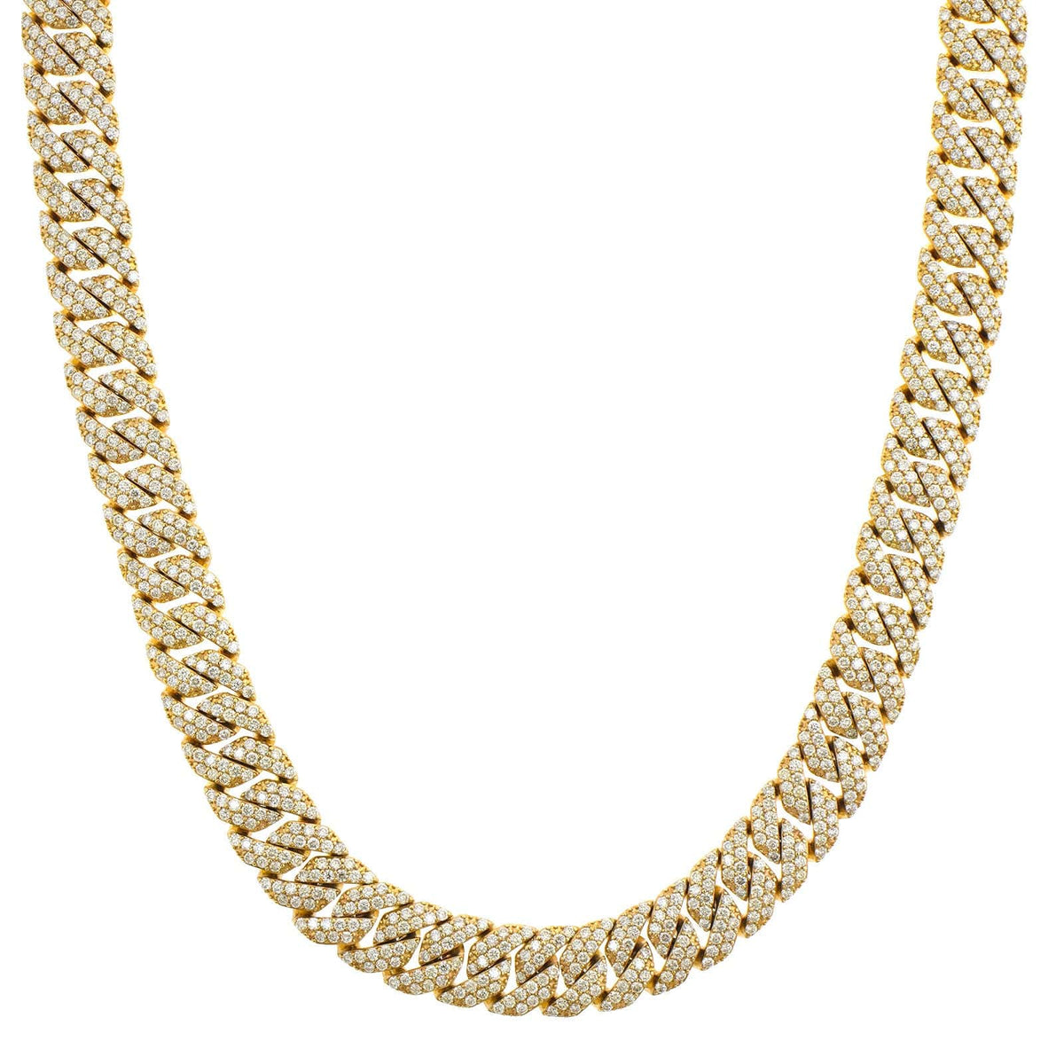 14K Yellow Gold Pavé Diamond Cuban Link Necklace