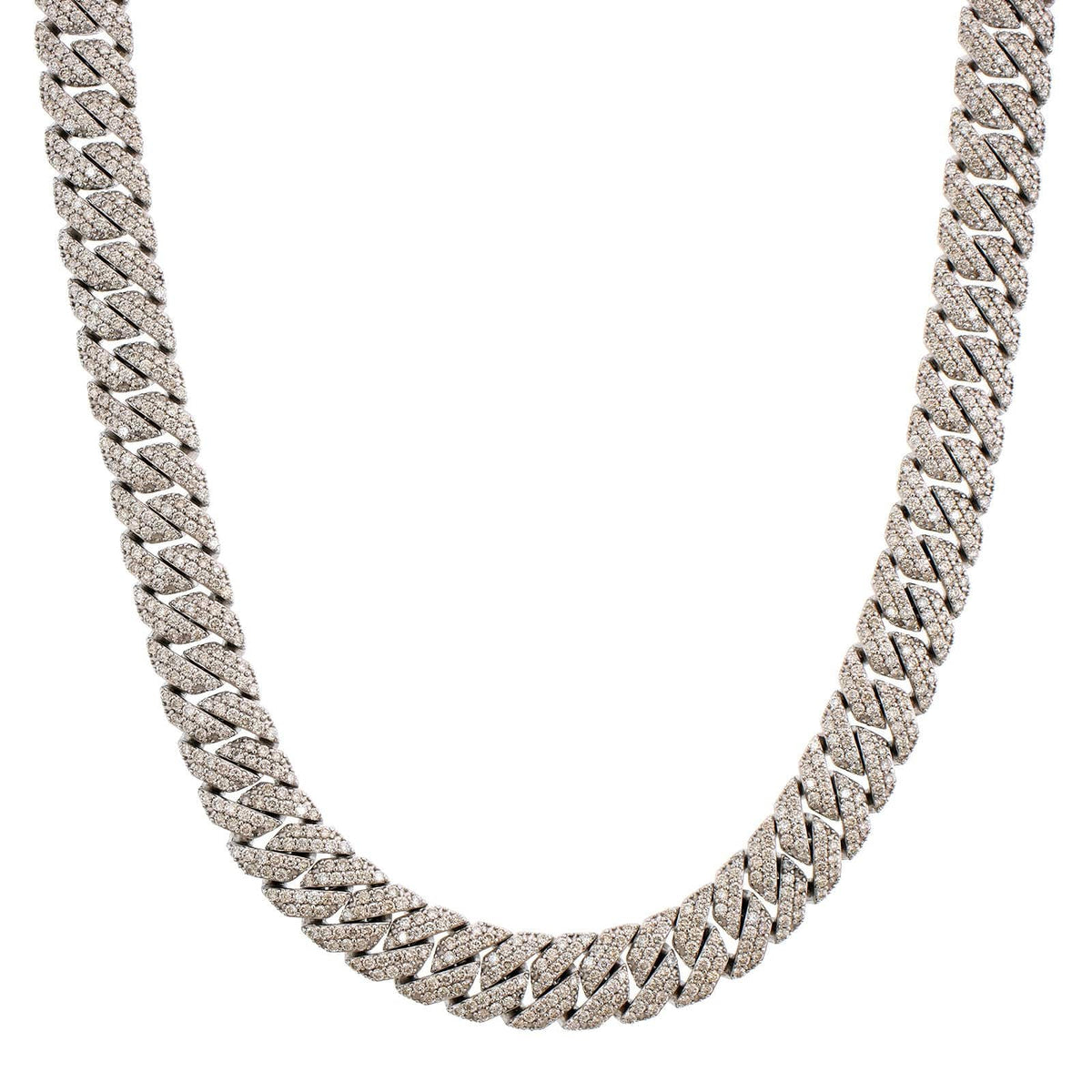14K White Gold Pavé Diamond Cuban Link Necklace