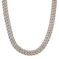 14K White Gold Pavé Diamond Cuban Link Necklace
