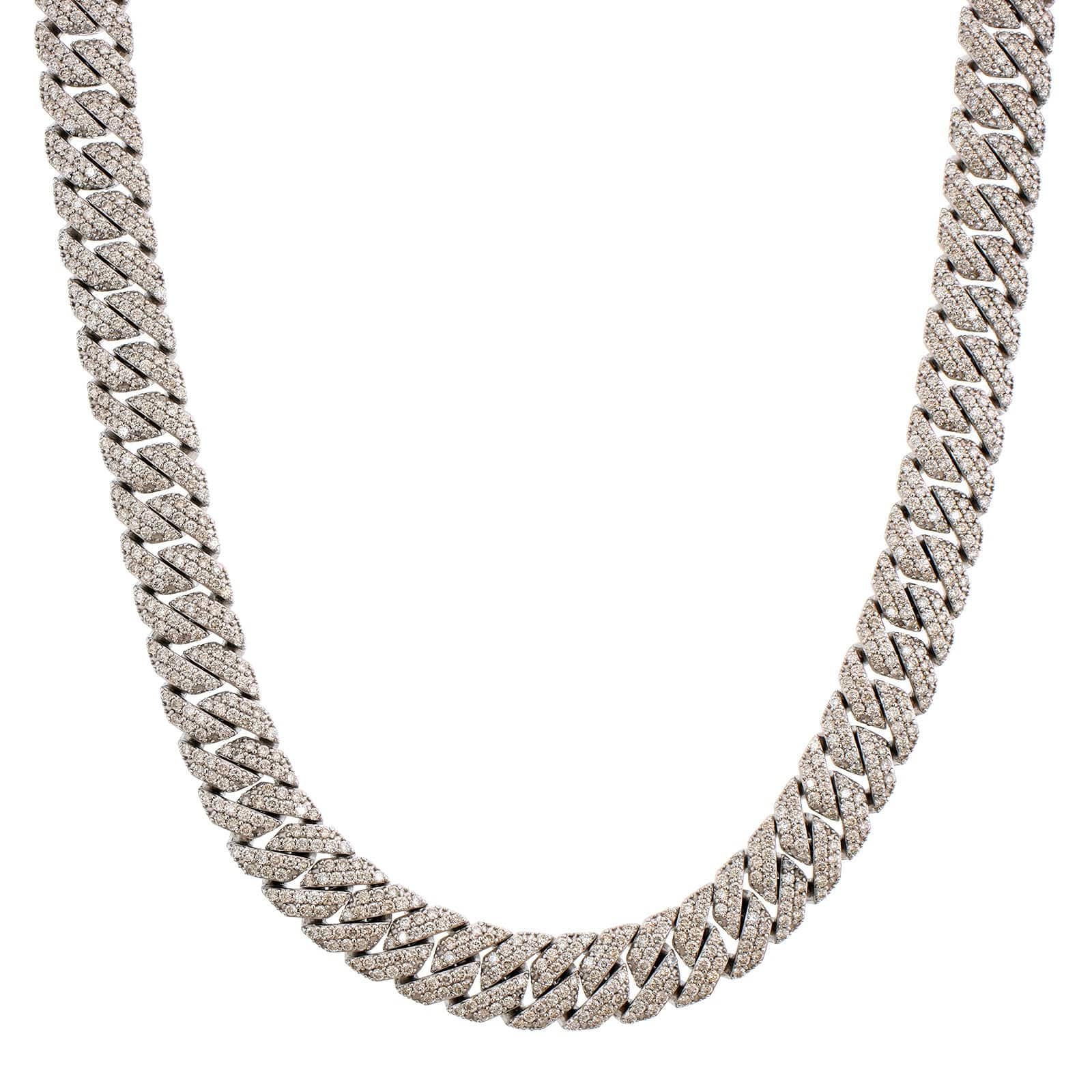 14K White Gold Pavé Diamond Cuban Link Necklace