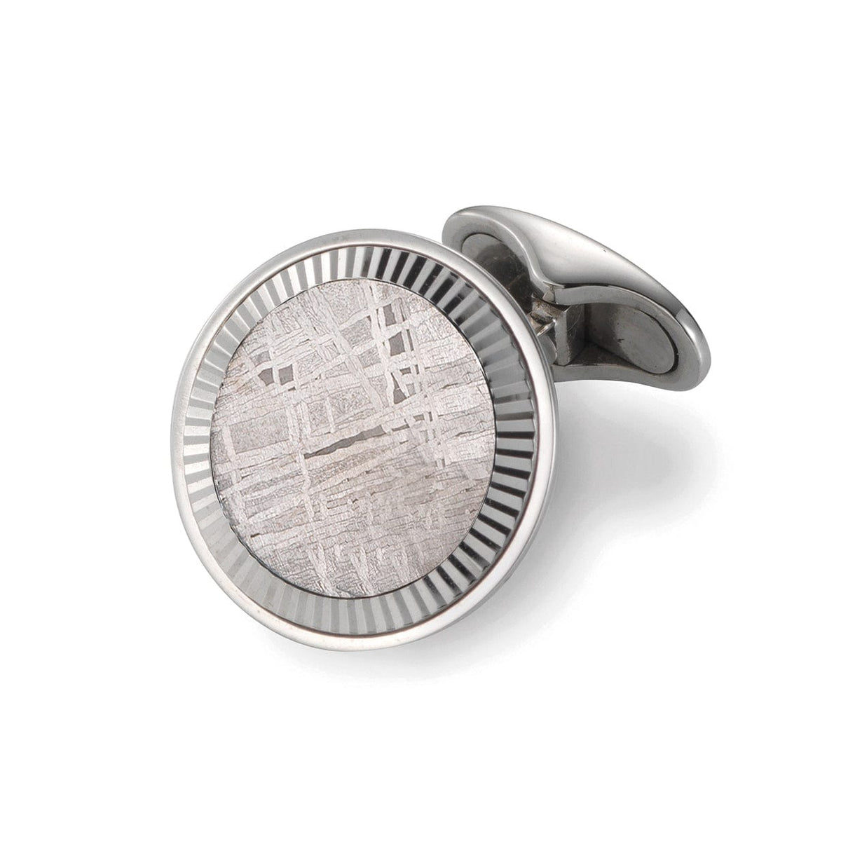 18K White Gold Fluted Meteorite "Diplomat" Cufflinks