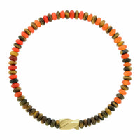 Luis Morais 14K Yellow Gold Short Drill Bit, Tiger's Eye, and Orange Agate Bead Bracelet