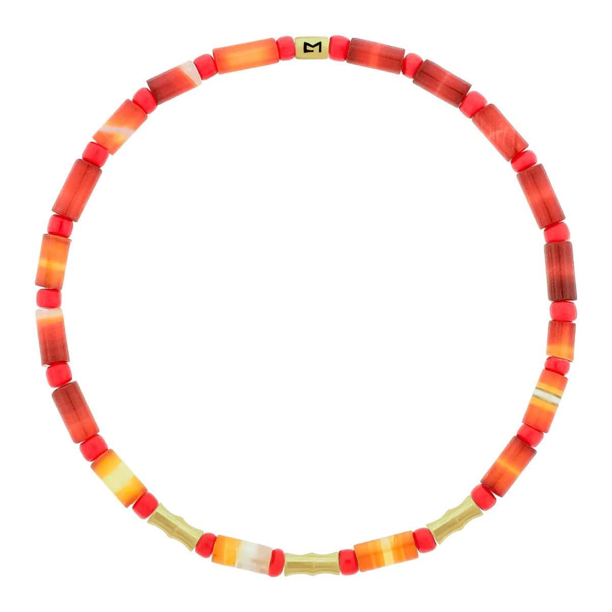 Luis Morais 14K Yellow Gold Triple Mini Bamboo Tube and Red Agate Bead Bracelet