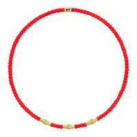 Luis Morais 14K Yellow Gold Triple Mini Bamboo Tube and Red Bead Bracelet