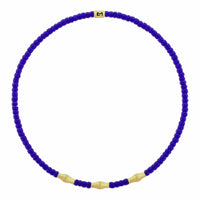Luis Morais 14K Yellow Gold Triple Mini Bamboo Tube and Blue Bead Bracelet