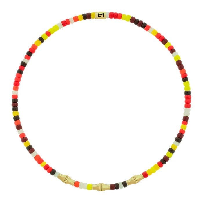 Luis Morais 14K Yellow Gold Triple Mini Canister Bamboo Tube and Multi Color Glass Bead Bracelet