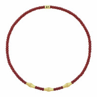 Luis Morais 14K Yellow Gold Triple Mini Bamboo Tube and Burgundy Bead Bracelet