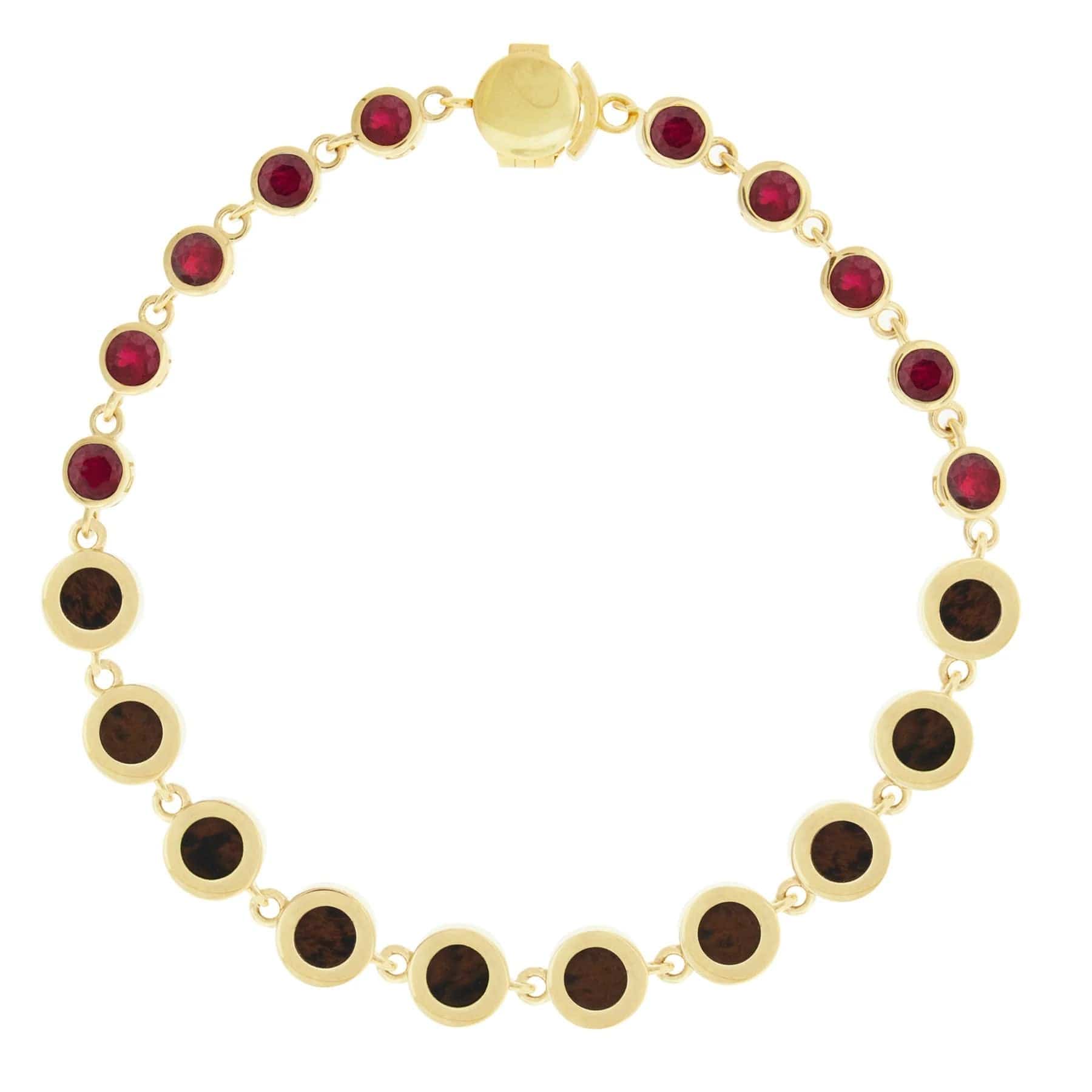 Luis Morais 14K Yellow Gold Round Ruby and Mahogany Obsidian Bracelet