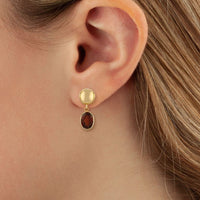 14K Yellow Gold Oval Garnet Drop Earrings