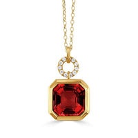 18K Yellow Gold Bezel Set Square Garnet Pendant with Diamond Accent