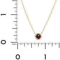 14K Yellow Gold Garnet and Diamond Halo Pendant Necklace