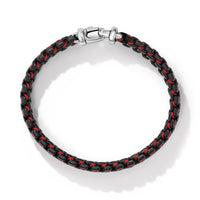 Woven Box Chain Bracelet in Sterling Silver with Black Stainless Steel and Red Nylon