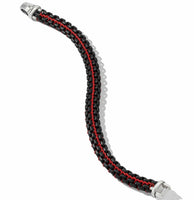 Woven Box Chain Bracelet in Sterling Silver with Black Stainless Steel and Red Nylon