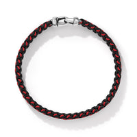 Woven Box Chain Bracelet in Sterling Silver with Black Stainless Steel and Red Nylon