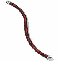 Woven Box Chain Bracelet in Sterling Silver with Black Stainless Steel and Red Nylon