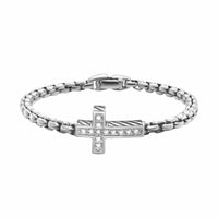 Cross Station Bracelet Sterling Silver with Diamonds, 5mm